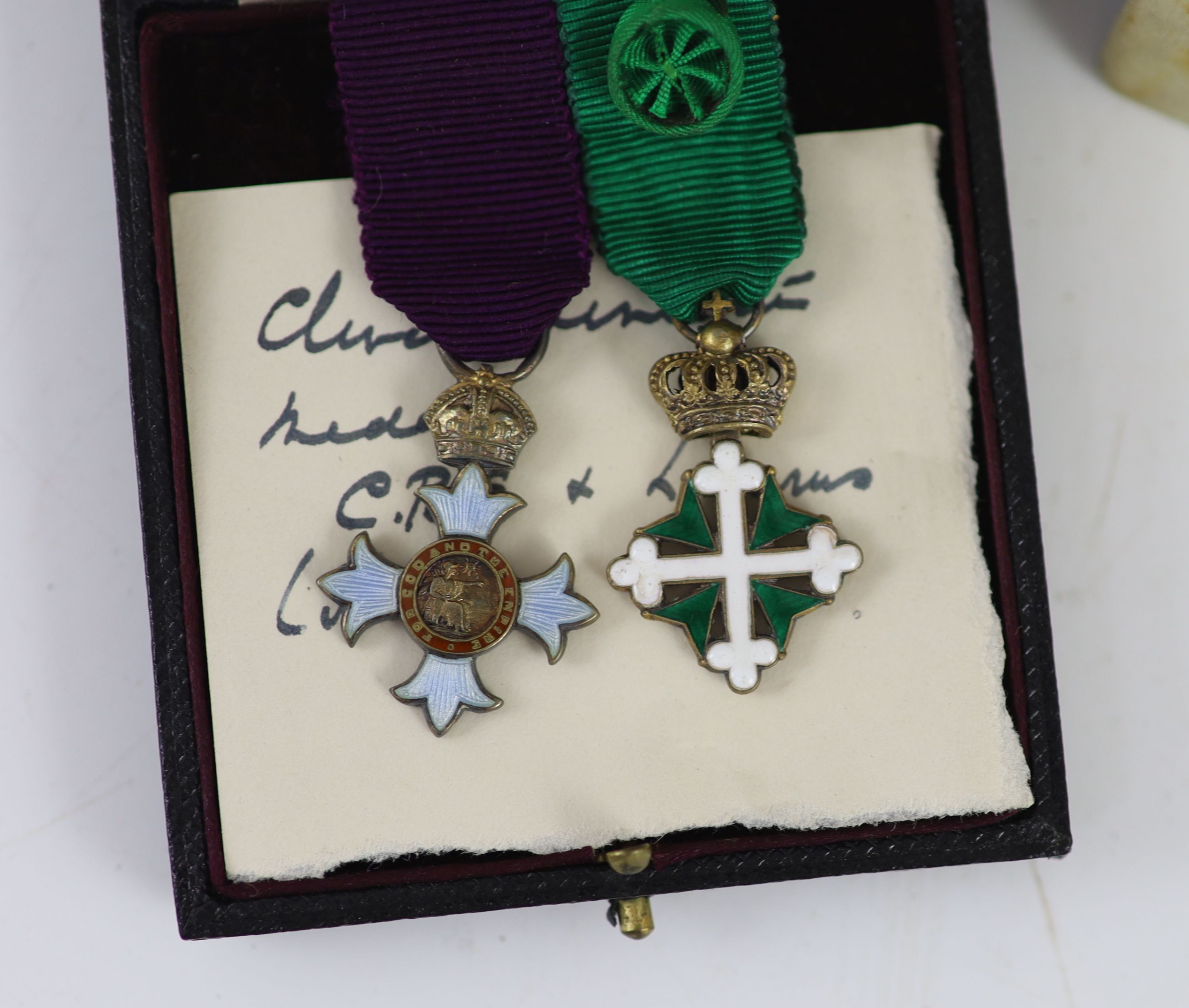 A cased C.B.E., Order of St. Maurice and St. Lazarus of Italy and two miniatures to the Hon. Alfred Clive Lawrence (1878-1926)